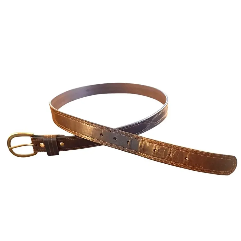 SCANDIA WOODS Imported Italian Leather Belt Brass Buckle Brown Size 2XL 3687/25
